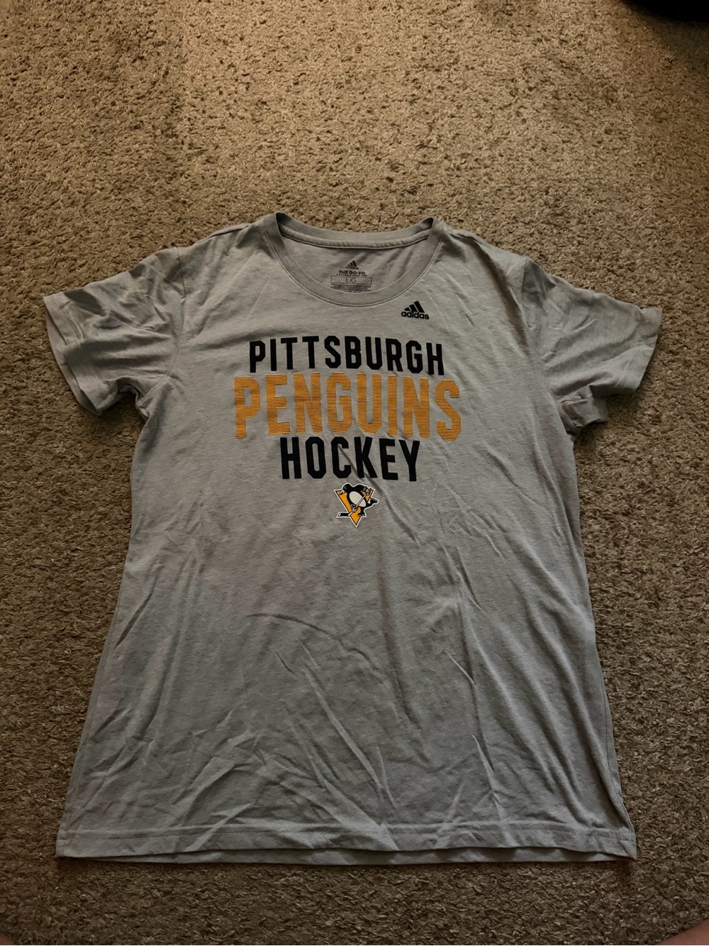 adidas Gray Pittsburgh Penguins Hockey Tee with Gold and Black Logos